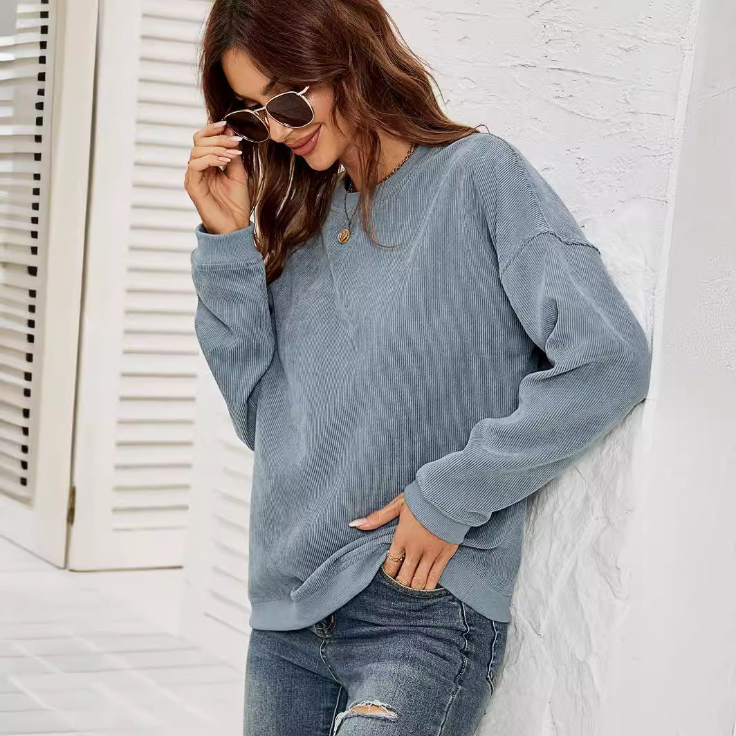 Corduroy Pullover Sweatshirt - Women's Casual Long-Sleeve Top