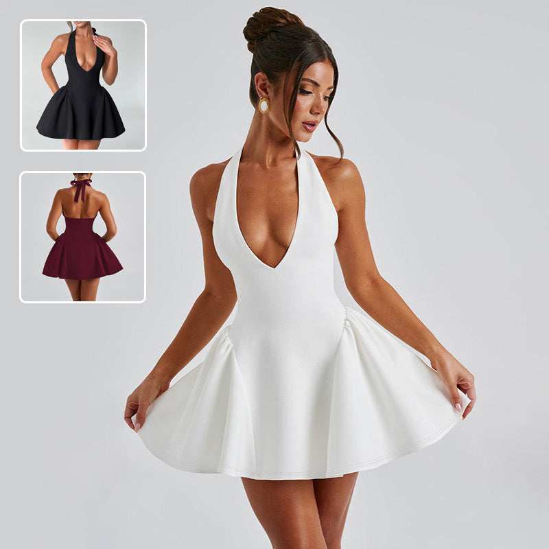 Sexy Deep V-Neck Halter Dress - Slim Fit Party Dress for Women