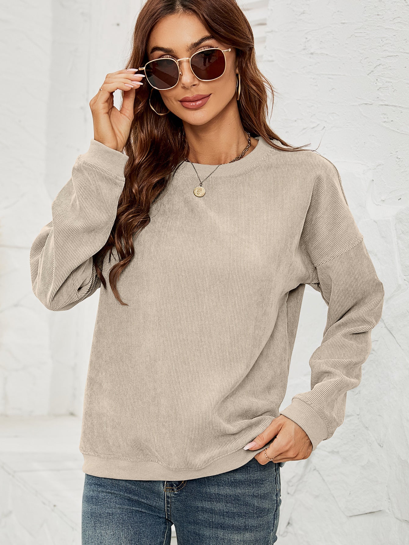 Corduroy Pullover Sweatshirt - Women's Casual Long-Sleeve Top