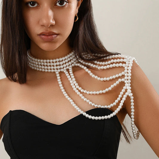 Glam Pearl Body Chain Necklace