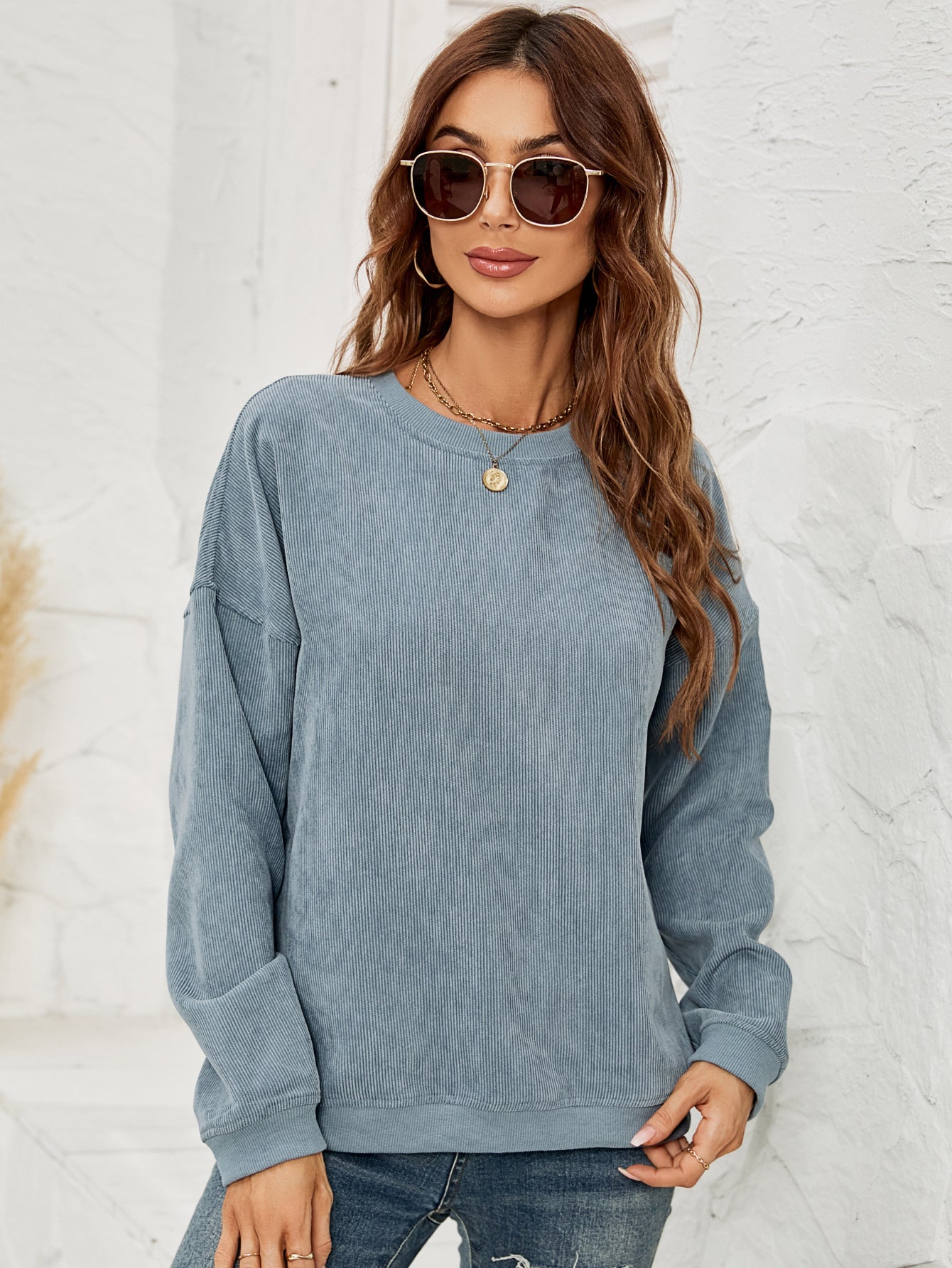 Corduroy Pullover Sweatshirt - Women's Casual Long-Sleeve Top