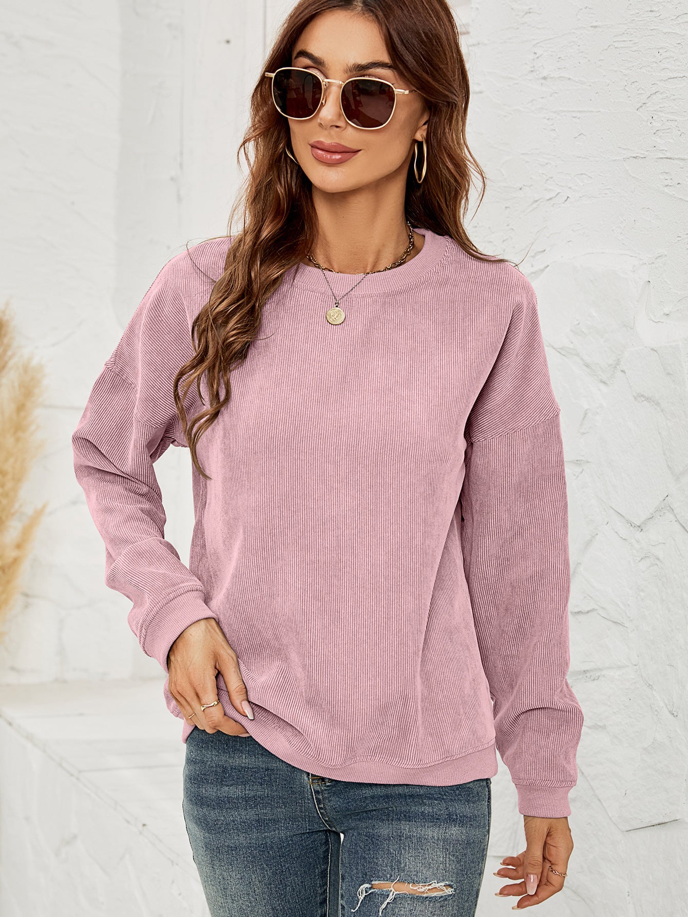 Corduroy Pullover Sweatshirt - Women's Casual Long-Sleeve Top