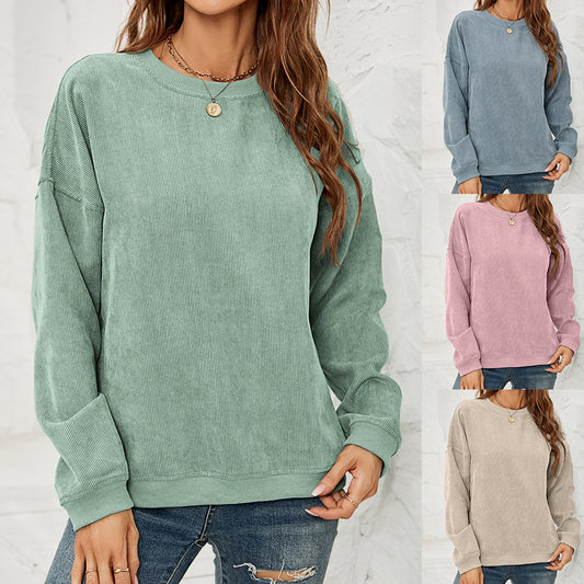 Corduroy Pullover Sweatshirt - Women's Casual Long-Sleeve Top