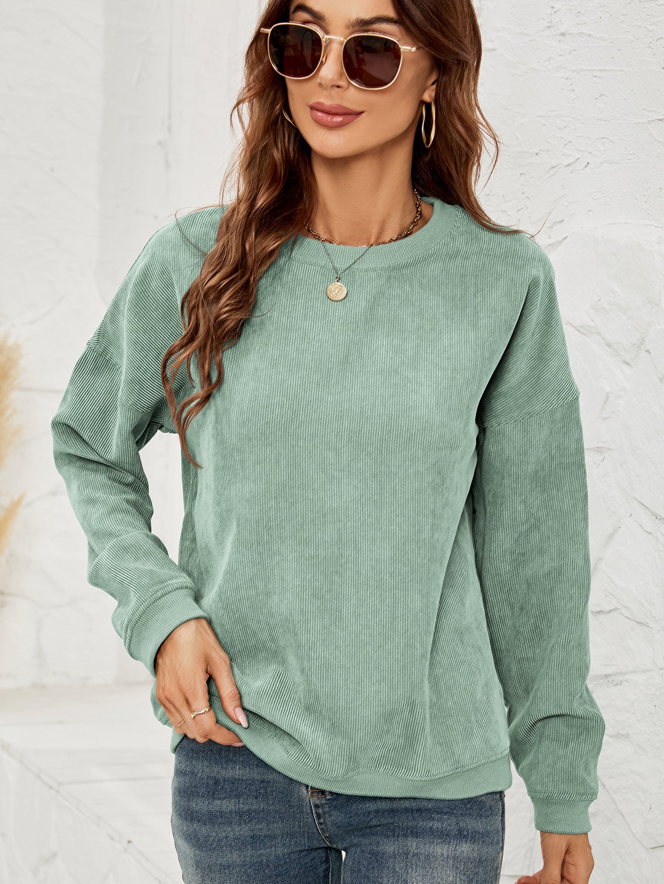 Corduroy Pullover Sweatshirt - Women's Casual Long-Sleeve Top