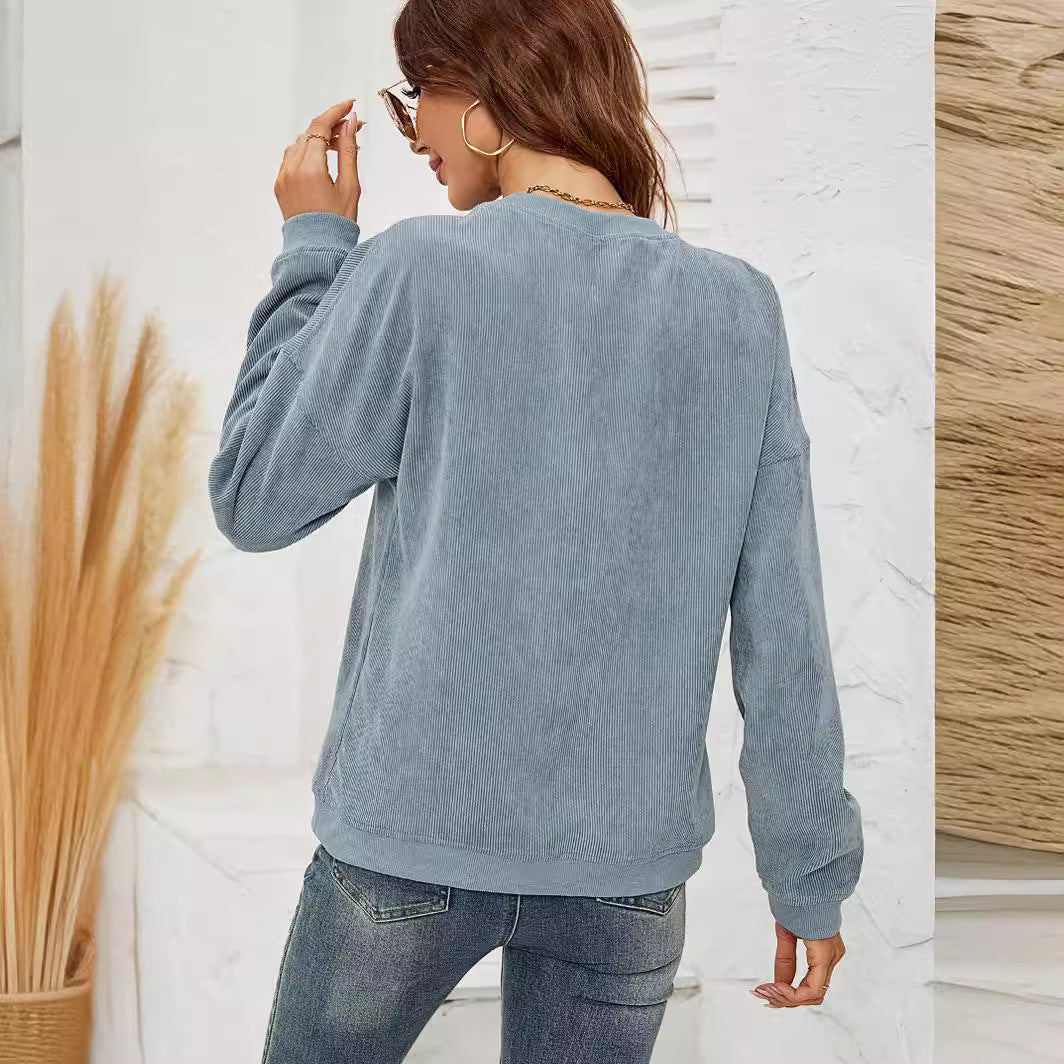 Corduroy Pullover Sweatshirt - Women's Casual Long-Sleeve Top